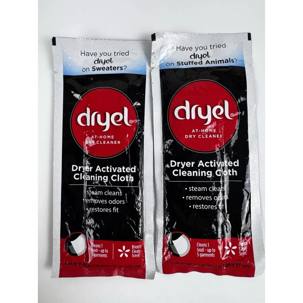 New Lot Of 2 Dryel At-Home‎ Dry Cleaner Dryer Activated Cleaning Cloths